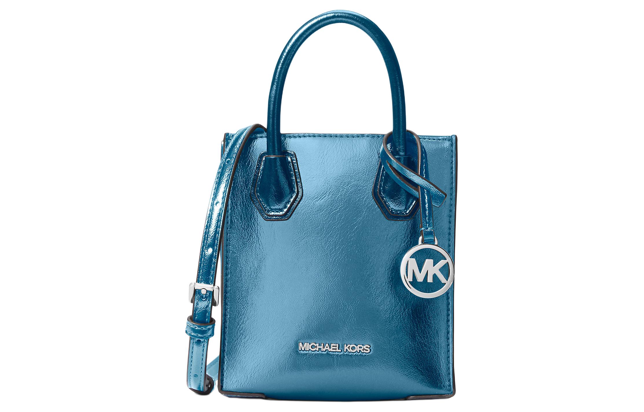 MICHAEL KORS Mercer Patent Leather Shoulder Bag, Crossbody Bag, Handbag Extra Small Women's Blue Green