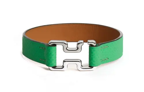 HERMES Calfskin Stainless Steel Wristbands Men's Green