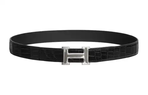 HERMES Leather, Palladium Plated Metal Leather Belts Men's Width 3.2cm