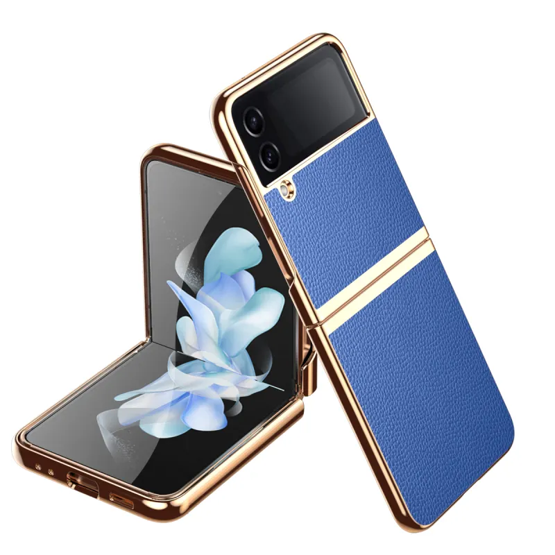 Baohuguang leather material, folding electroplated pebbled leather, protection, anti-fall, skin-friendly texture, simple and luxurious, anti-fingerprint mobile phone case, suitable for Samsung Z Flip3/4/W23 Flip, business style minimalist style