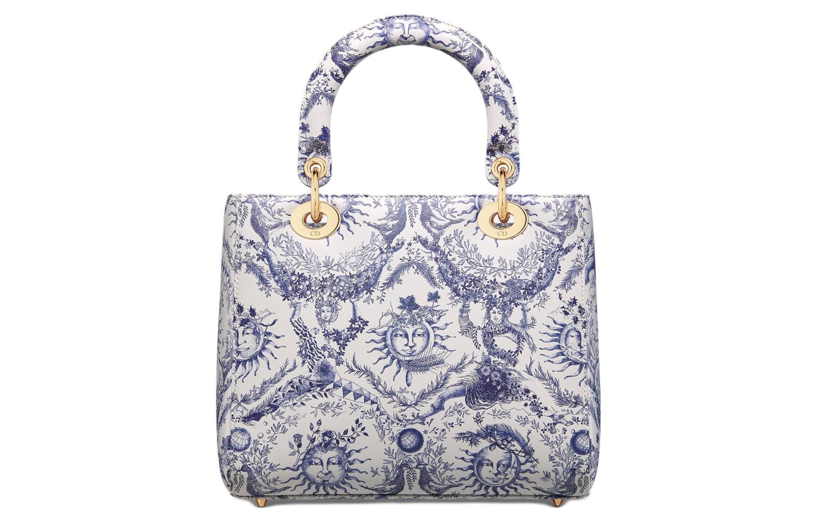 DIOR Dior, removable pendant, adjustable straps, leather white navy blue one-shoulder bag