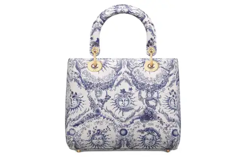 DIOR Lady Dior Cow Leather Shoulder Bag, Crossbody Bag, Handbag Medium Women's White & Marine Blue