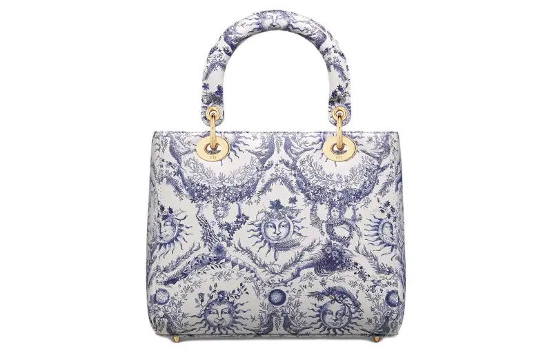 DIOR Lady Dior Cow Leather Shoulder Bag, Crossbody Bag, Handbag Medium Women's White & Marine Blue