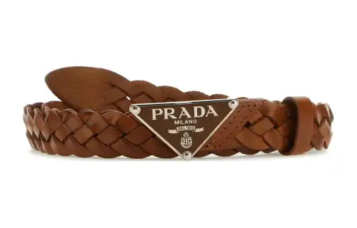 PRADA Logo plaque Leather Braided Belt