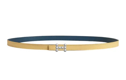 HERMES Palladium Plated Metal, Calfskin Leather Belts Women's Width 1.3cm