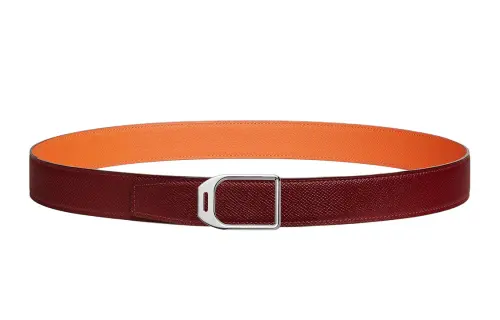 HERMES Jockey Palladium Plated Metal, Calfskin Leather Belts Men's Width 3.2cm