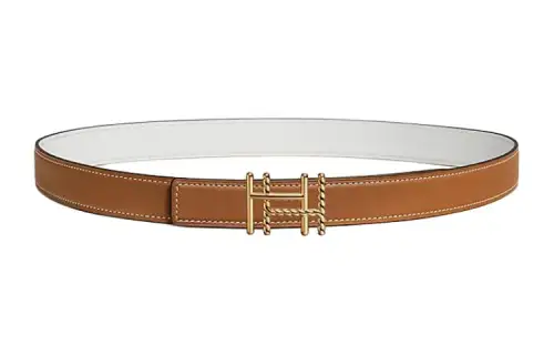 HERMES Letter Styling Design Leather Belts Women's Brown Width 2.4CM