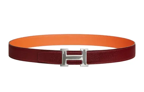 HERMES Calfskin, Palladium Plated Metal Leather Belts Men's Width 3.2cm