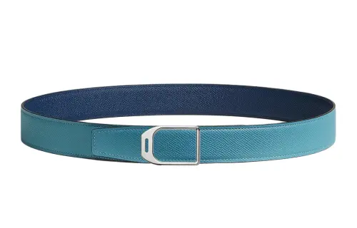 HERMES Palladium Plated Metal, Calfskin Leather Belts Men's Width 3.2cm