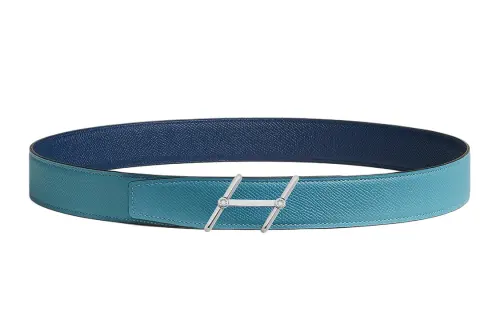 HERMES Swing Stainless Steel Calfskin Leather Belts Men's Width 3.2cm