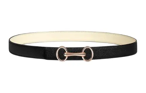 HERMES Heritage Rose Gold Tone Plated Metal Calfskin Leather Belts Women's Width 2.4cm