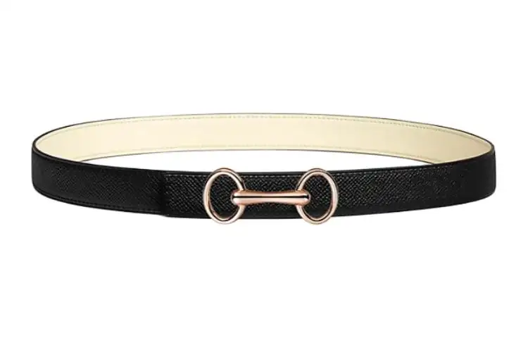 HERMES Heritage Rose Gold Tone Plated Metal Calfskin Leather Belts Women's Width 2.4cm