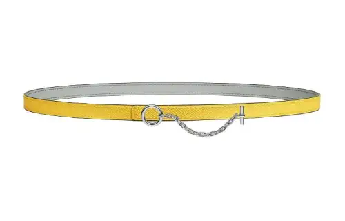 HERMES Carrousel Metal, Palladium Plated Calfskin Leather Belts Women's Width 1.3cm