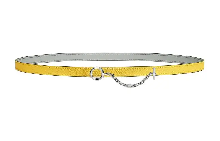 HERMES Carrousel Metal, Palladium Plated Calfskin Leather Belts Women's Width 1.3cm