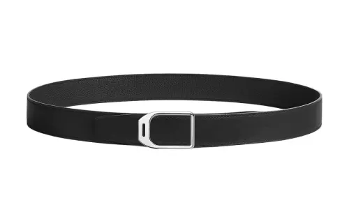 HERMES Jockey Palladium Calfskin Leather Belts Men's Width 3.2cm