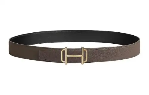 HERMES Royal Metal Calfskin Leather Belts Men's Width 3.2cm