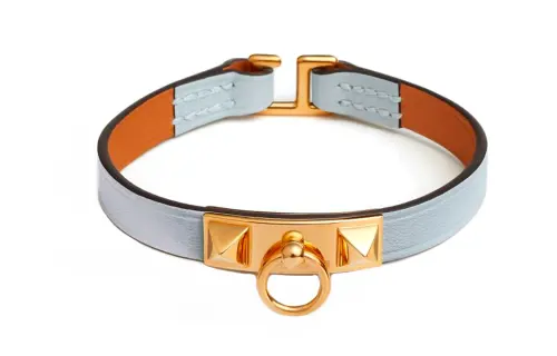 HERMES Rivale Gold Plated, Calfskin Wristbands Women's Blue