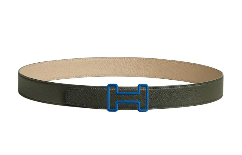 HERMES Stainless Steel, Rubber, Calfskin Leather Belts Men's Width 3.2cm