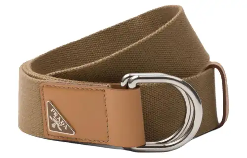 PRADA Logo plaque Leather trim Belt
