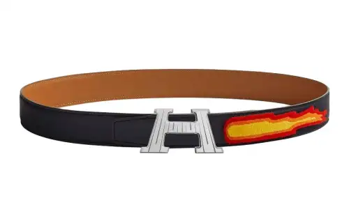 HERMES Leather Belts Men's Width 3.5cm