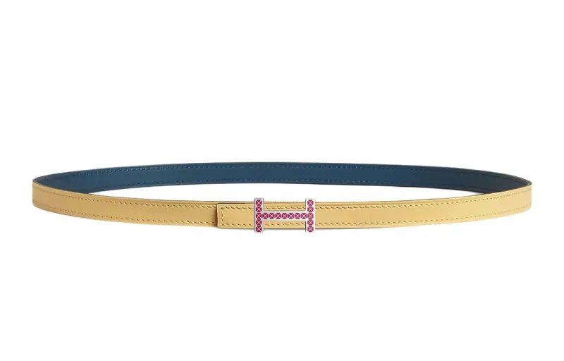 HERMES Palladium Plated Metal, Calfskin Leather Belts Women's Width 1.3cm