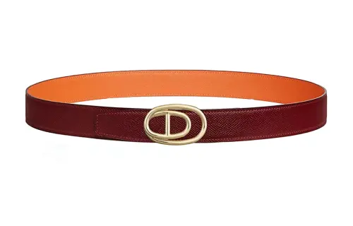 HERMES Calfskin Leather Belts Men's Width 3.2cm
