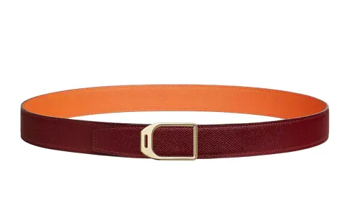 HERMES Brass Metal Plated, Calfskin Leather Belts Men's Width 3.2cm