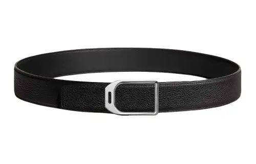 HERMES Calfskin Leather Belts Men's Black Width 3.8CM