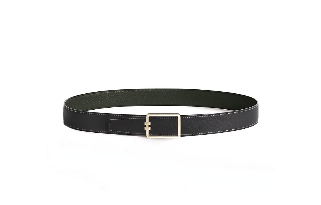 HERMES H Shaped Detail, Smooth Buckle Leather Belts Men's Black Width 3.2CM