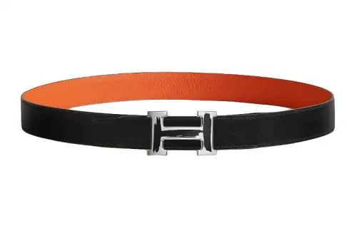 HERMES Palladium Plated Metal, Calfskin Leather Belts Men's Width 3.2cm