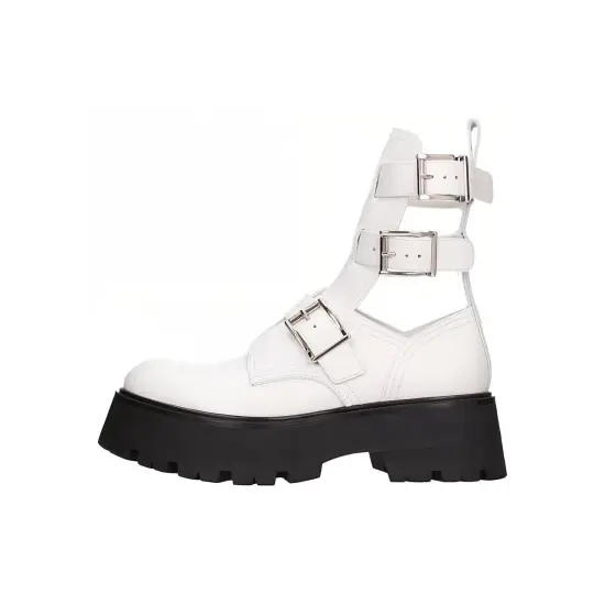 Alexander McQueen Buckle Fastening Ankle Boots White Black Women's