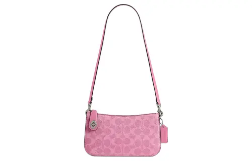 COACH Penn Coated Canvas With Refined Calfskin Crossbody Bag, Shoulder Bag Small Women's Silver & Bright Pink