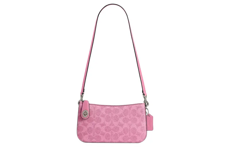 COACH Penn Coated Canvas With Refined Calfskin Crossbody Bag, Shoulder Bag Small Women's Silver & Bright Pink
