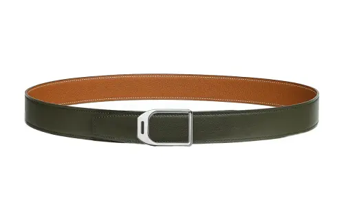 HERMES Calfskin Leather Belts Men's Width 3.2cm