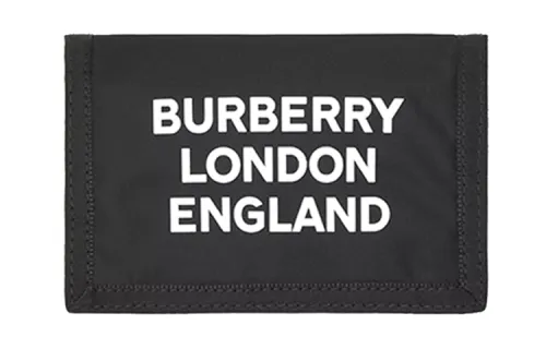 Burberry Letter Print Nylon Foldable Short Wallet Unisex Black