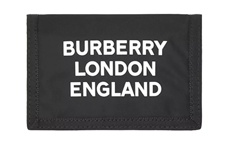 Burberry Letter Print Nylon Foldable Short Wallet Unisex Black