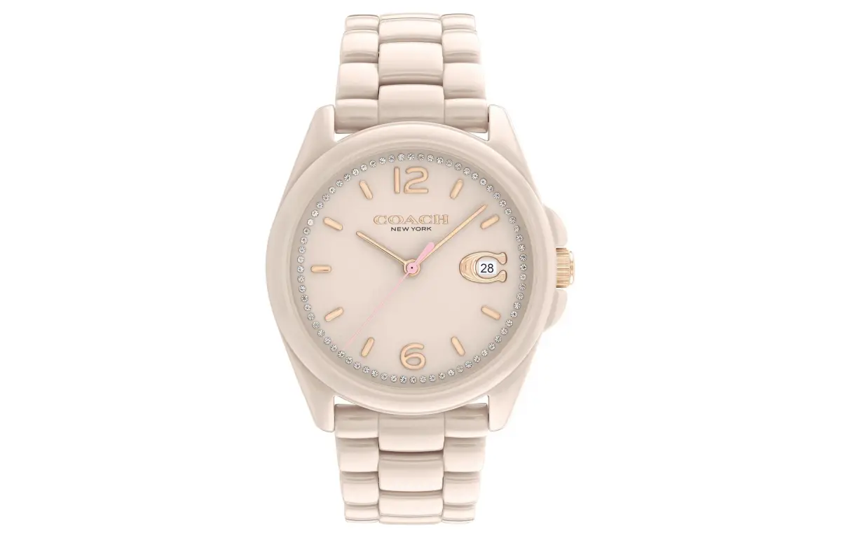 COACH Wrist Watches Quartz Movement Ceramic Strap 36mm Beige Watch Dial Women's Watch 30m Water Resistant