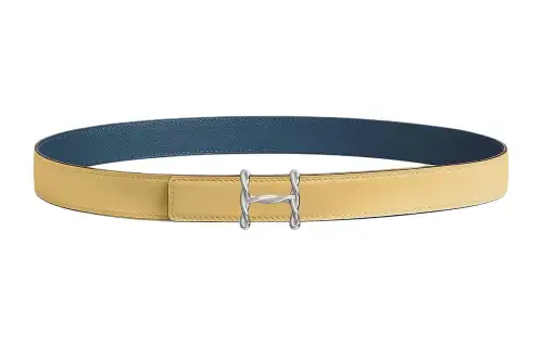 HERMES Palladium Plated Metal, Calfskin Leather Belts Women's Width 2.4cm