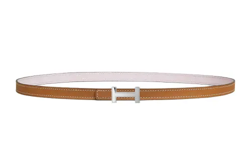 HERMES Palladium Plated Metal, Calfskin Leather Belts Women's Width 1.3cm