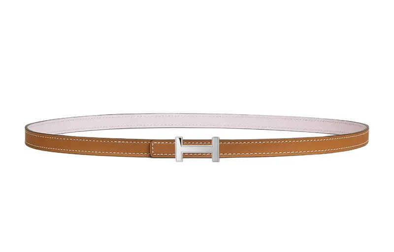 HERMES Palladium Plated Metal, Calfskin Leather Belts Women's Width 1.3cm