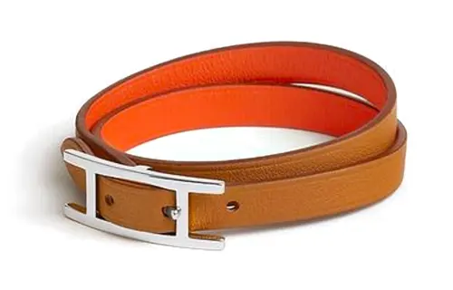 HERMES Behapi Leather, Blend Wristbands Women's Brown