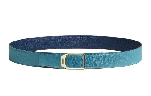 HERMES Brass Metal Plated Calfskin Leather Belts Men's Width 3.2cm