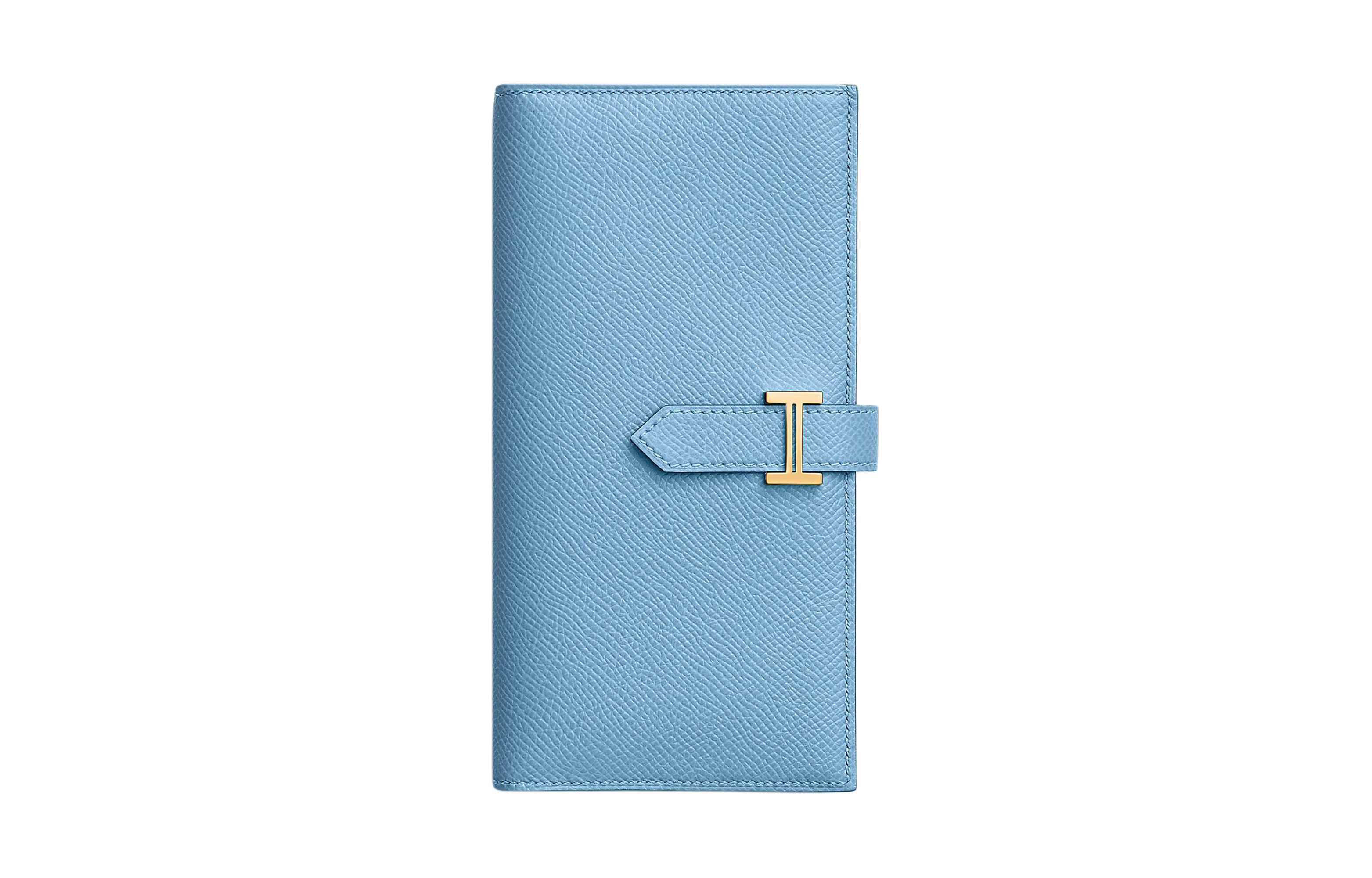 HERMES Bearn Gold tone Lock Epsom Calfskin Wallet Women's 7N Celeste Sky Blue