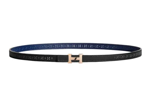 HERMES Rose Gold Tone Plated Metal Calfskin Leather Belts Women's Width 1.3cm
