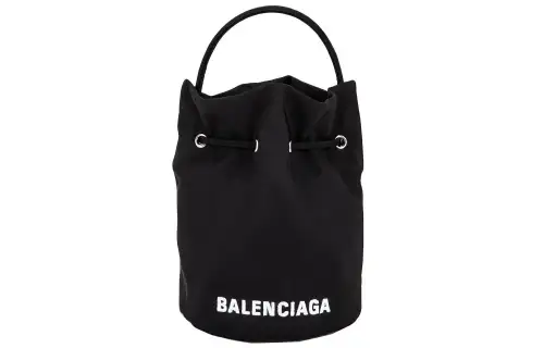 Balenciaga Wheel Shell Drawstring Bucket Bag Xs Black/White