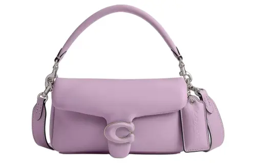 COACH Pillow Nappa Leather Portable Crossbody Bag, Shoulder Bag Small Women's Silver & Light Purple