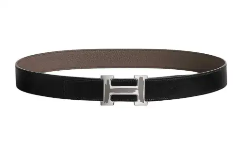 HERMES Palladium Plated Metal, Calfskin Leather Belts Men's Width 3.2cm