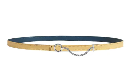 HERMES Carrousel Palladium Plated Metal, Calfskin Leather Belts Women's Width 1.3cm