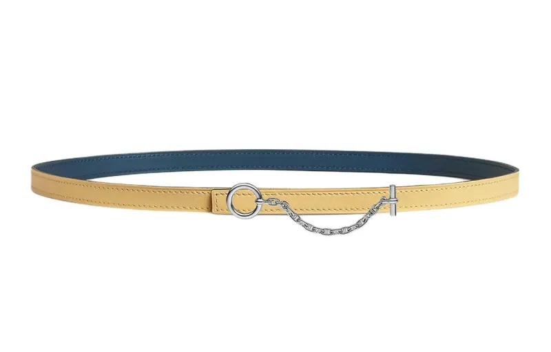 HERMES Carrousel Palladium Plated Metal, Calfskin Leather Belts Women's Width 1.3cm