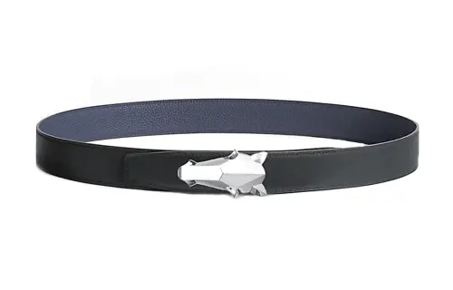 HERMES Destrier Stainless Steel Calfskin Leather Belts Men's Width 3.2cm